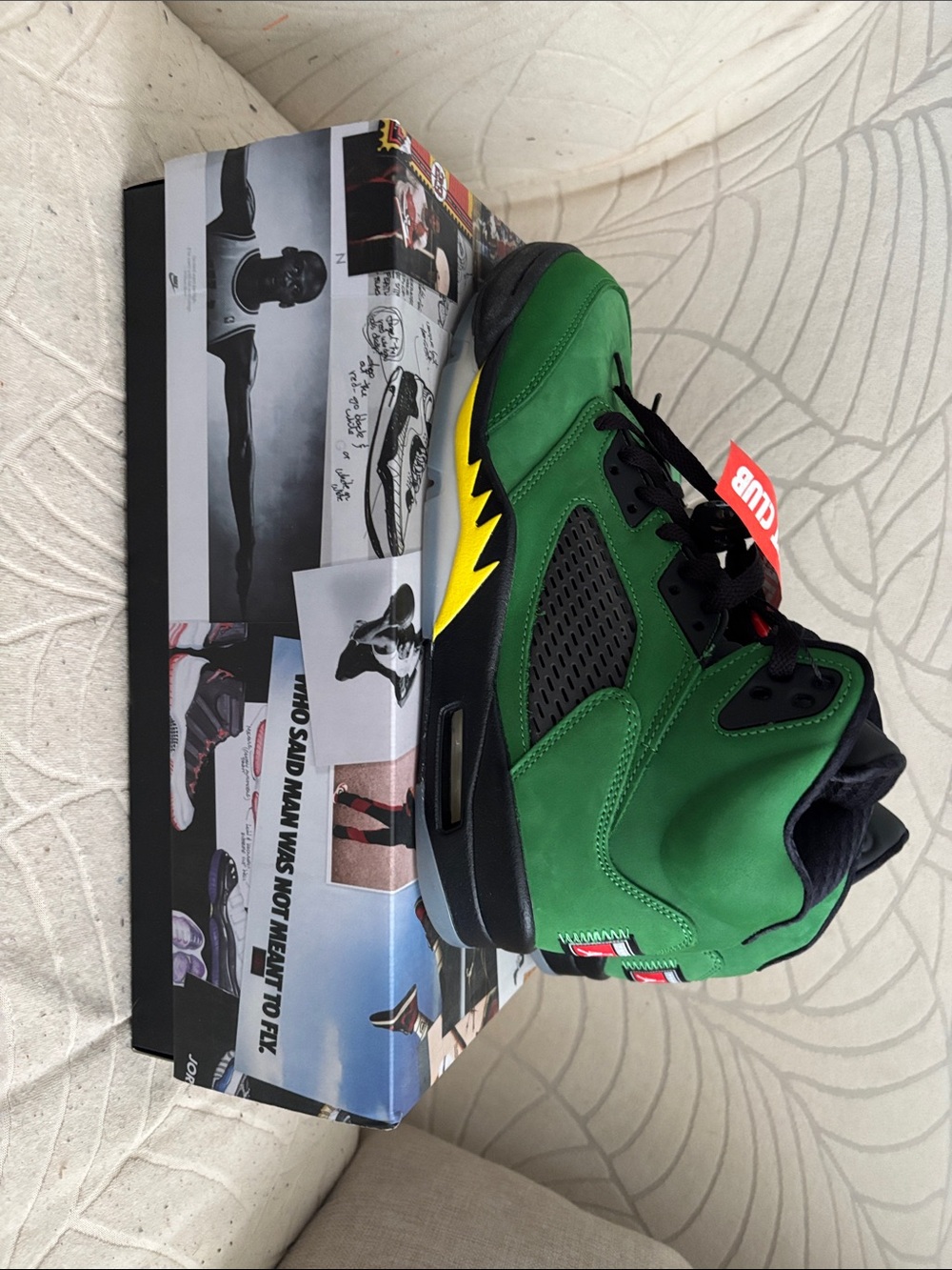 Jordan Green and Black High-Top Sneakers with Red Tag - Picture 4 of 5